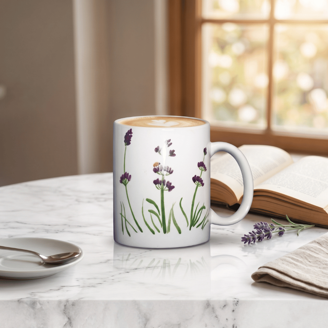 Fotografía de Taza con Diseño de Lavanda